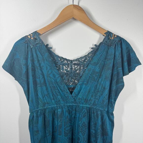 Vanity Top Women S Blue Empire Waist Babydoll Crochet Lace Back Boho Y2K Romance - Picture 3 of 6
